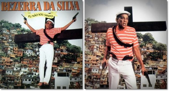 Capa e contracapa do LP “Eu não sou santo”, gravado por Bezerra da Silva em 1990.